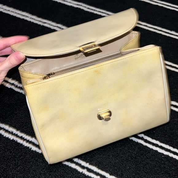 Vintage 1970s Robert BESTIEN Bamboo Top Handle Butter Yellow Patent Leather Bag - Picture 13 of 13